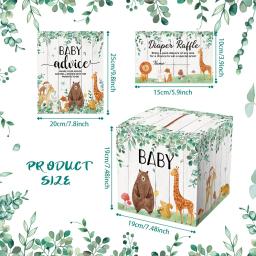 Caixa de cartão para animais do safari, 52pcs, baby shower e gênero revelar festa, porta-fraldas, bilhete, para o chá de bebê - Image 3