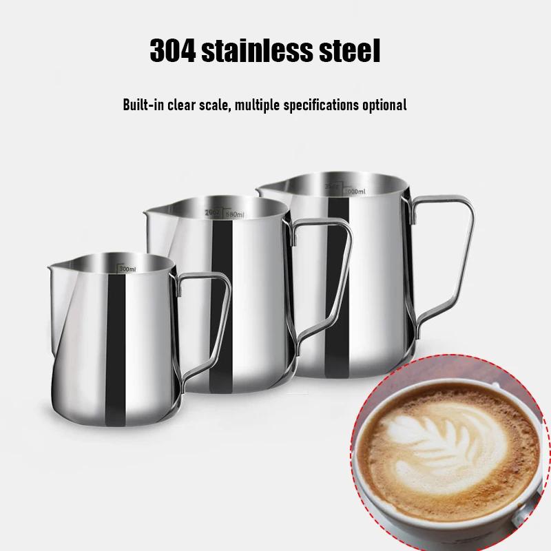 Novo aço inoxidável jarro de leite copo moda artesanato espumando jarro café expresso com escala latte arte jarro caneca de ferro recipiente - Image 1