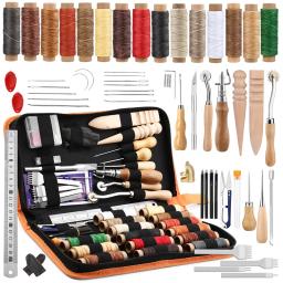 52 Pcs/set Kit De Ferramentas De Costura De Couro DIY Artesanato Ferramentas De Costura De Mão Conjunto De Ferramentas Com Groover Awl Encerado Thread Dedal - Image 1