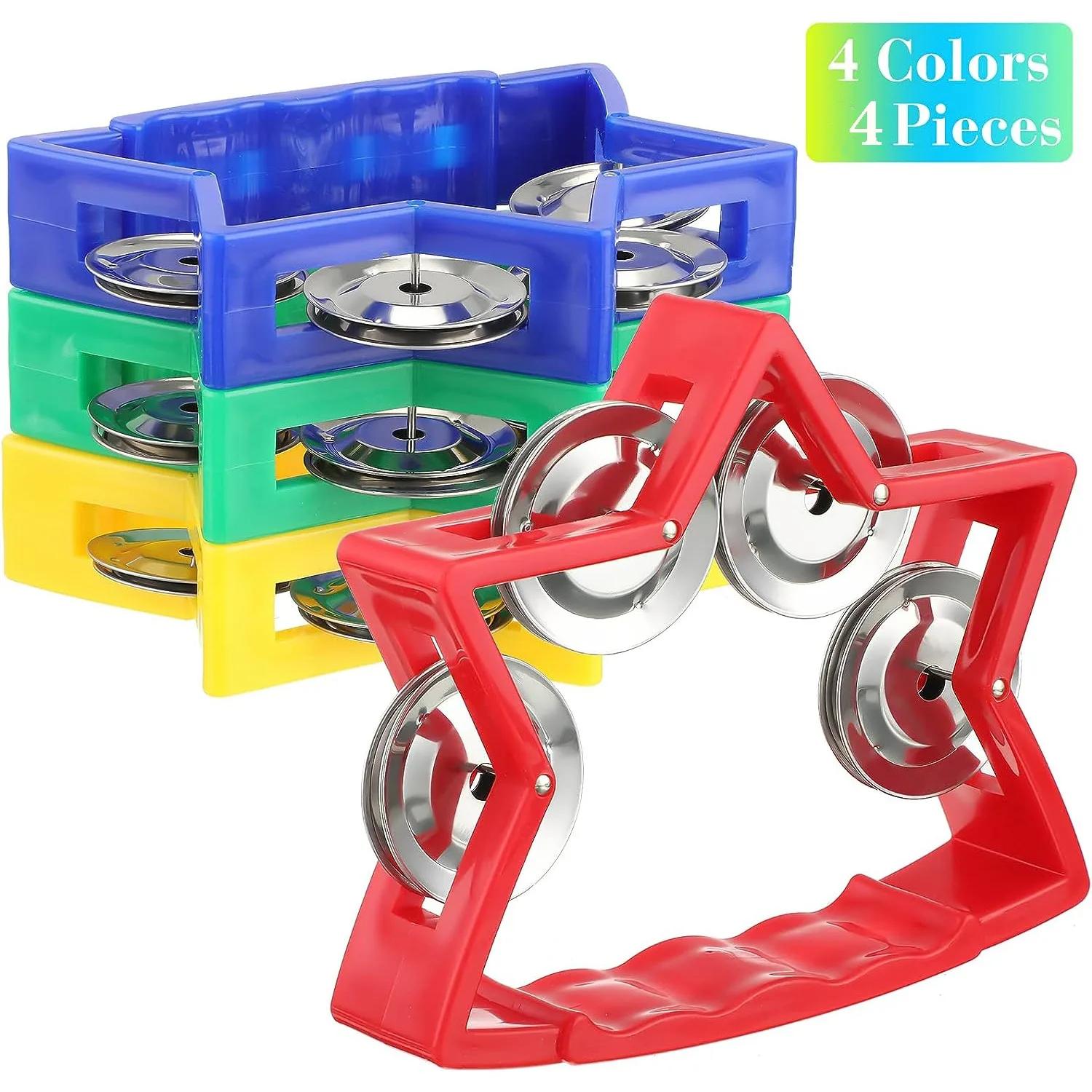 Pandeiro de percussão plástico para crianças e adultos Instrumento de percussão musical portátil, Jingle Bells, 4 pcs - Image 1
