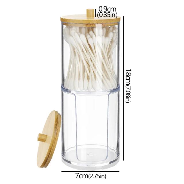 Organizador Multifuncional de Acrílico com Tampa de Bambu para Banheiro - Jarra para Maquiagem e Dispensador de Algodão com Tampa Transparente