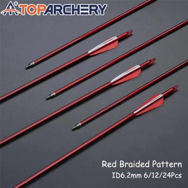 Tiro com arco 31.5 "vermelho trançado padrão setas de carbono para ao ar livre tradicional longbow recurvo tiro setas de carbono acessórios