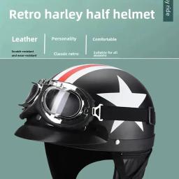 Capacete de motocicleta unissex, equipamento de segurança para homens e mulheres, estilo vintage francês e americano para quatro estações - Image 2