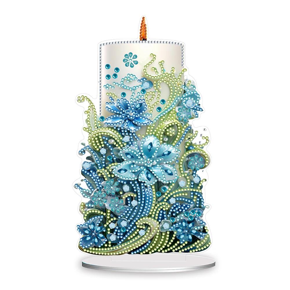 Pintura de diamante Tabletop Ornamentos Kit, 5D DIY Arte Acrílica, Flores Vela para Escritório, Desktop Decor - Image 1