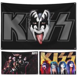 Poliéster Impressão Digital Banner, Rock Band Kiss, Garagem, Wall Art, Out Door Decoração, 60x90cm - Image 1