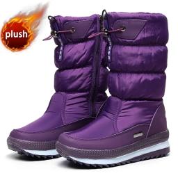 Botas de neve de pelúcia grossas de luxo para mulheres, impermeável, antiderrapante com arco, sapatos femininos, quentes, peles, moda, inverno - Image 1