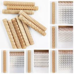 1pc textura de madeira rolo rolo de lama relevos cerâmica cerâmica cerâmica arte em relevo haste padrão flor ferramentas pedra diy cozimento - Image 1