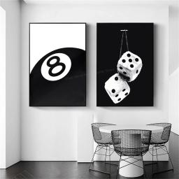 Preto e branco sem bola arte cartaz bilhar clube tema arte da parede pintura em tela impressões para sala de estar corredor decoração casa - Image 1