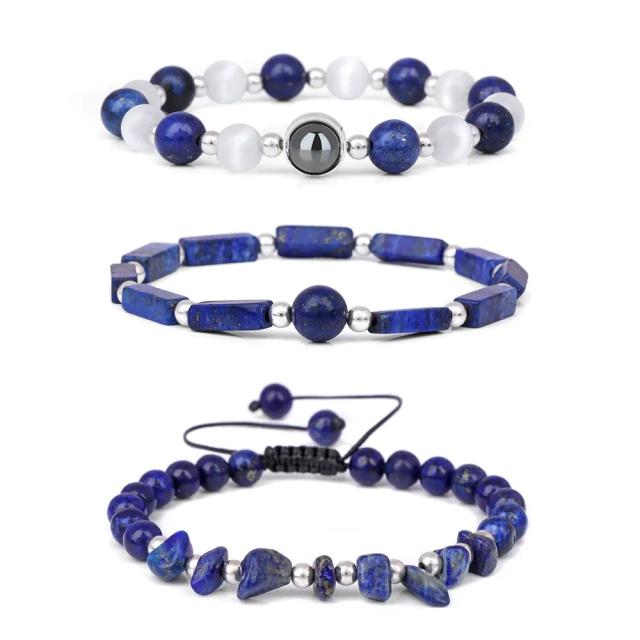 Pulseira de Ametista Purificadora Corporal para Homens e Mulheres, Yoga e Meditação, Jóias de Pedra de Cura, Perda de Peso, 3 peças por conjunto