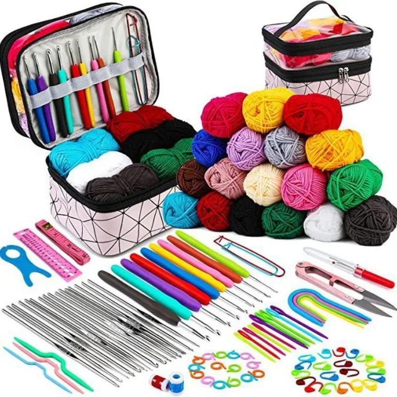 Conjunto completo de crochê com agulha tecida mão e ferramentas de linha, Inclui o saco do armazenamento do fio, TPR Crochet Set, 105 PCs - Image 1