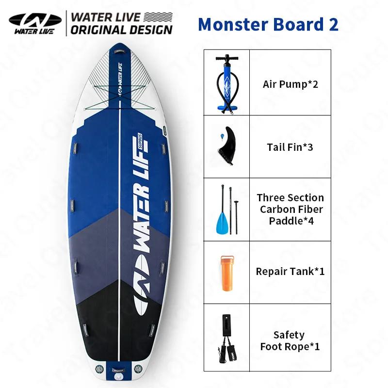 Waterlive monster board 15 "surfe inflável sup multiplayer equipe prancha 32kg super grande área esportes de lazer água - Image 1