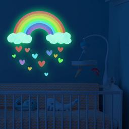 Arco-íris dos desenhos animados adesivos de parede luminosos, brilho no escuro, nuvem fluorescente, coração, decalque para o bebê, quarto de criança, berçário, decoração de casa - Image 4