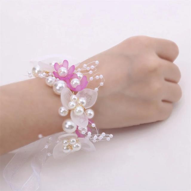 Acessórios de Casamento para Crianças: Headband e Flor de Pulso com Pérolas e Cristais para Damas de Honra e Noivas Elegantes