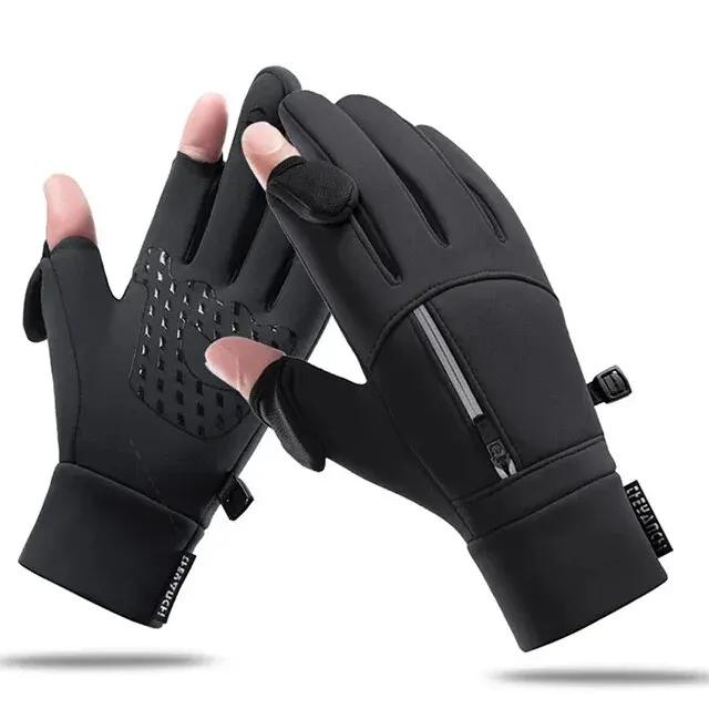 Luvas Impermeáveis e à Prova de Vento para Pesca e Fotografia - Aquecimento e Proteção para Inverno com Design de Dois Dedos