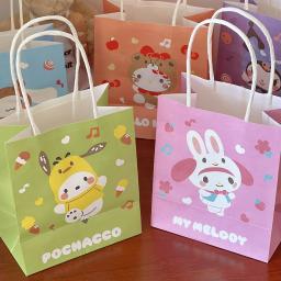 Criativo Dos Desenhos Animados Padrão Kraft Sacolas de Papel, Presentes de Aniversário Infantil, Sanrio, Kuromi, Hello Kitty, Mymelody, Pachacco - Image 3