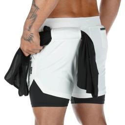 Calções de compressão masculinos, secagem rápida, treinamento 2 em 1, de dois andares, fundo de basquete - Image 1