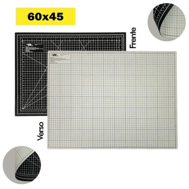 Base de Corte Dupla Face 60x45cm em Preto e Cinza para Artesanato e Patchwork