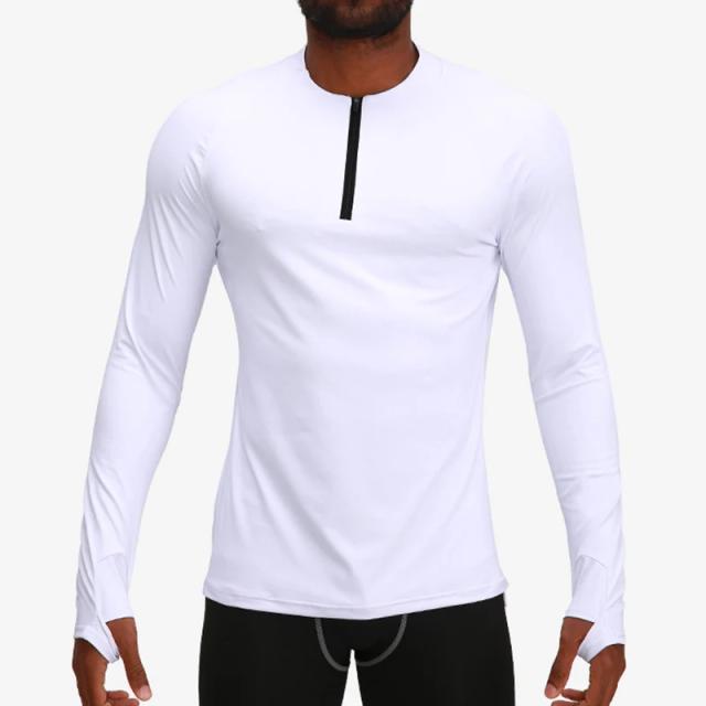 Camisa de Compressão Masculina com Mangas Longas e Furos, Camada Base de Atração com Absorção de Umidade e Zip 1/4 para Pesca e Atividades Físicas