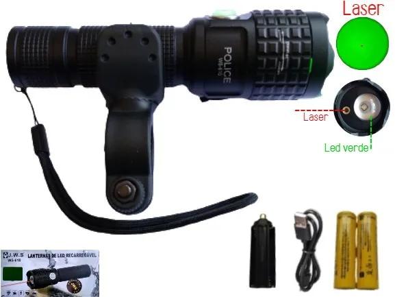 Lanterna Tática com Mira Laser e Luz LED Verde com Zoom para Longa Distância JWS