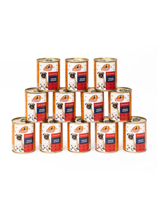 Alimentos enlatados Profifeed para cães - Carne sortida 340g, 12 unidades