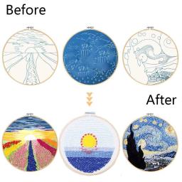 Kit de iniciante para bordado com padrão de paisagem, ferramentas de linhas coloridas e bordadas (sem aro), artesanato de arte e decoração caseira. faça você mesmo - Image 4