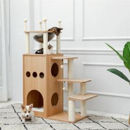Casa árvore para gatos, arranhador de madeira, casa para gatos, ideal para condomínio, postes para arranhar e brincar com bola, gatos e gatinhos, entrega rápida - Image 2