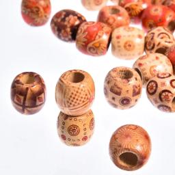 100 pçs/lote 12mm natural pintado grande buraco contas de madeira para fazer jóias artesanato cabelo diy macrame rosário pulseira colar cor misturada - Image 4
