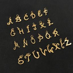 26 pçs/lote de pingentes de alfabetos iniciais de A a Z em aço inoxidável cor dourada inteiras 26 letras charme joias DIY - Image 2