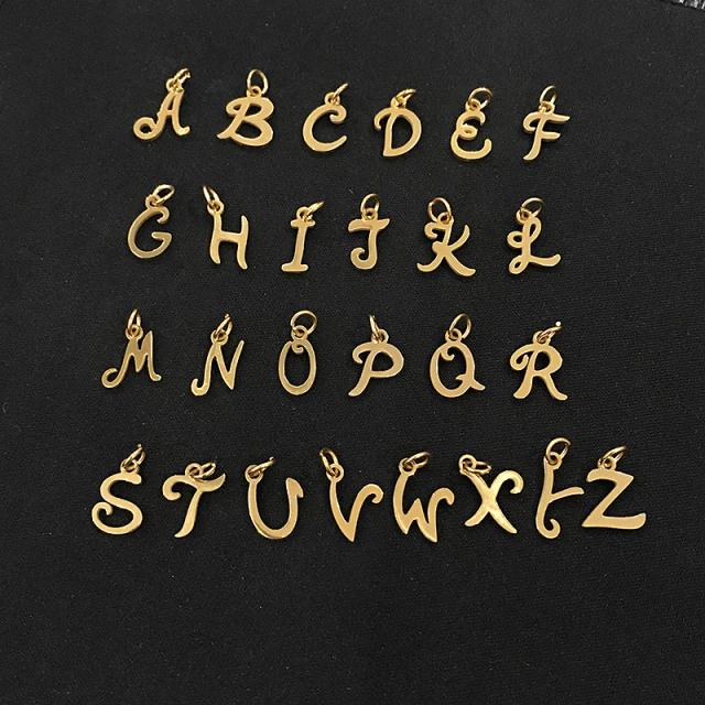 Pingentes de alfabetos iniciais de A a Z em aço inoxidável dourado - 26 peças para joias DIY