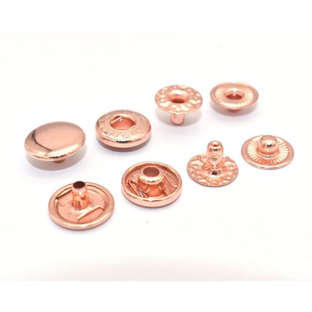 Conjunto de 20 Botões de Pressão Rosa Ouro em Metal com Mola para Costura