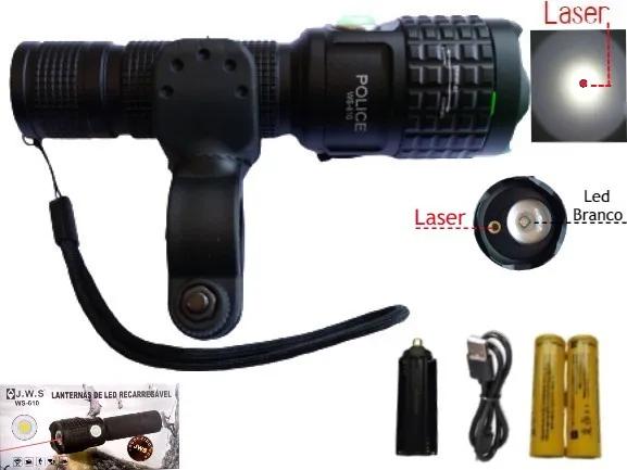 Lanterna com Mira Laser para Armas de Carabina e Rifle Airsoft com Luz LED Branca JWS para Caça