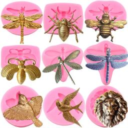 3d molde de silicone, libélula, leão, pássaros, abelha, aranha, cupcake, fondant, ferramentas de decoração do bolo, doces, argila, chocolate - Image 1