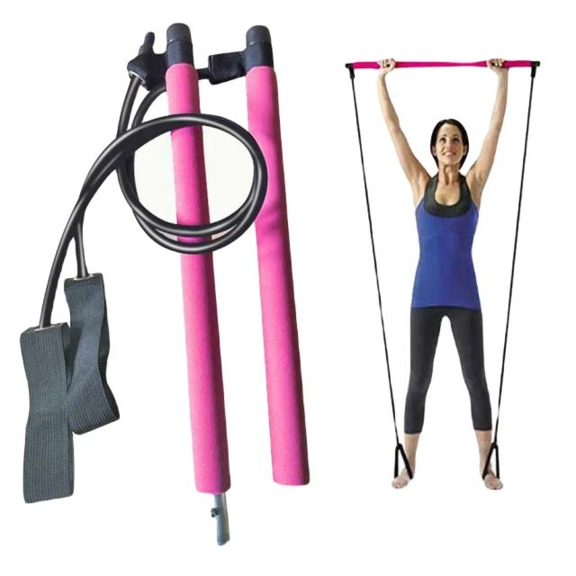 Barra Ajustável de Pilates com Faixas de Resistência Portáteis para Malhação e Treino em Casa
