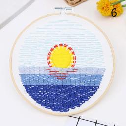 Kit de iniciante para bordado com padrão de paisagem, ferramentas de linhas coloridas e bordadas (sem aro), artesanato de arte e decoração caseira. faça você mesmo - Image 3
