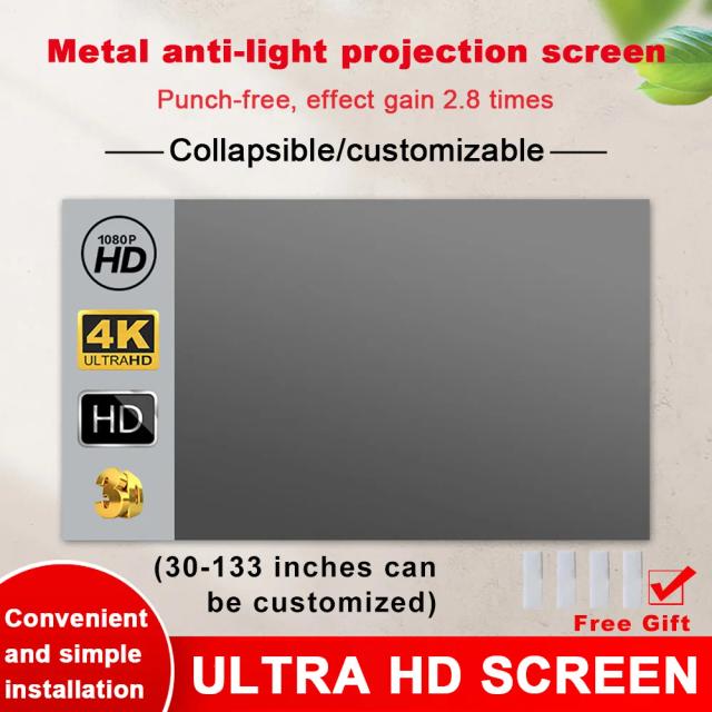Tela de Projetor Portátil 150 Polegadas 4K Anti Luz Ambiente