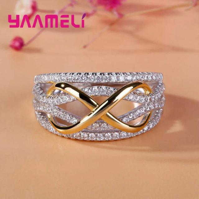 Anel Infinito Amor 925 Prata Esterlina Zircônia Cúbica Laço Letra 8 Joia Feminina
