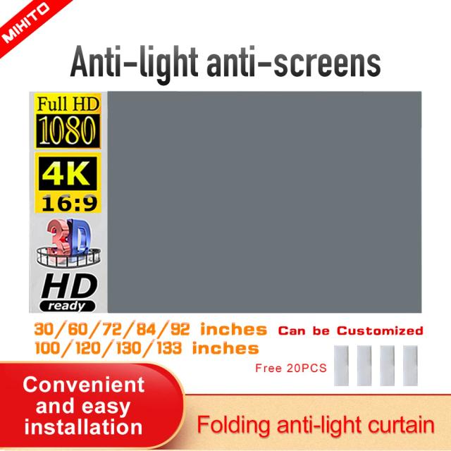Mixito Tela de Projetor 16:9 Anti-Luz Portátil 30-133 Polegadas
