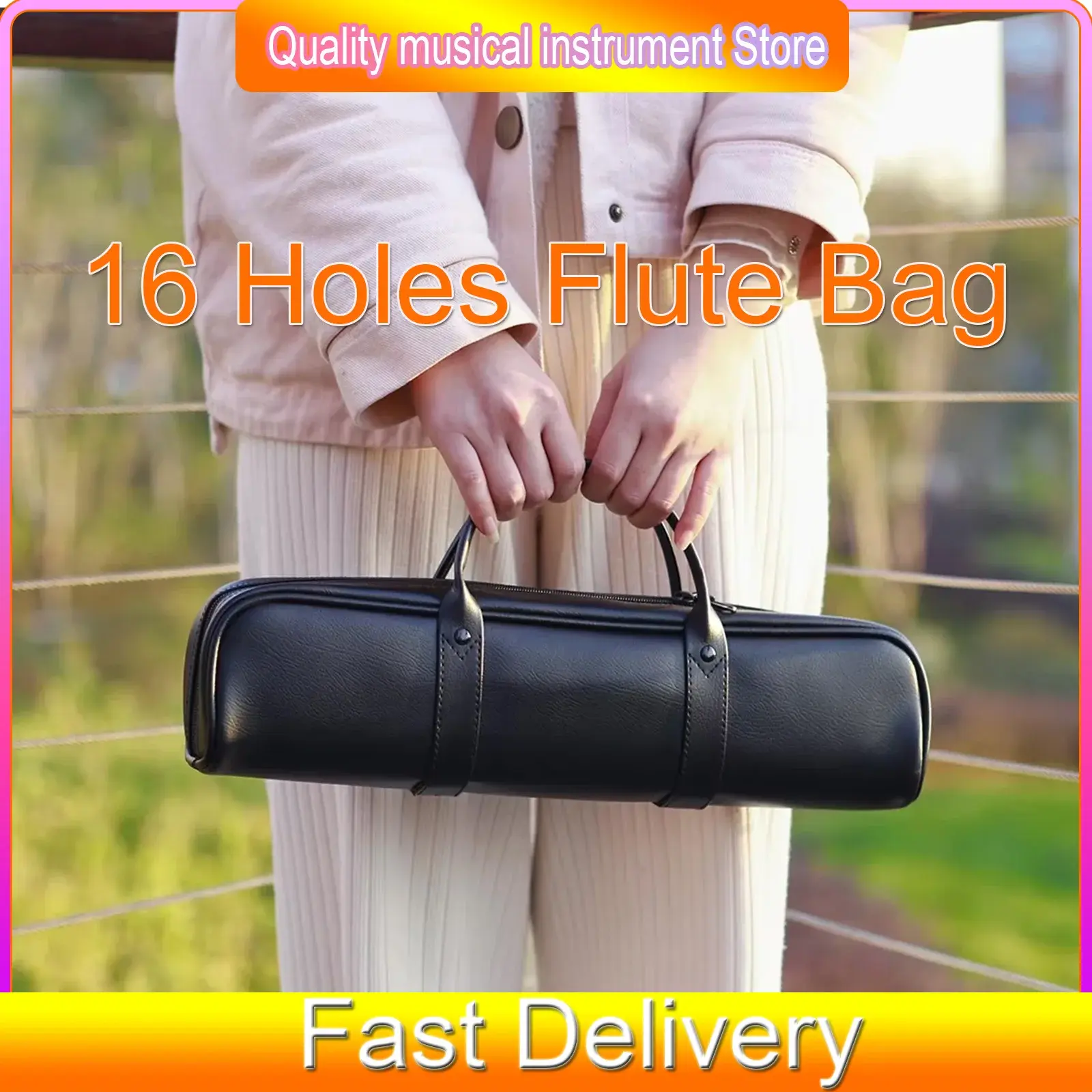 Bolsa para flauta com 16 furos, portátil, à prova d'água, couro, capa para flauta, bolsa de transporte, alça de ombro preta, acessórios para instrumentos musicais - Image 1