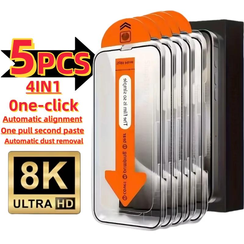 5pcs HD Protetores de tela de vidro temperado para iPhone 17 16 Pro Max XR XS 15 14 11 12 13 mini Instalação sem poeira à prova de arranhões - Image 1