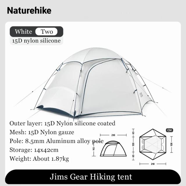 Naturehike Jims Gear Barraca de Acampamento Ultraleve 1-2 Pessoas 15D Nylon Silicone