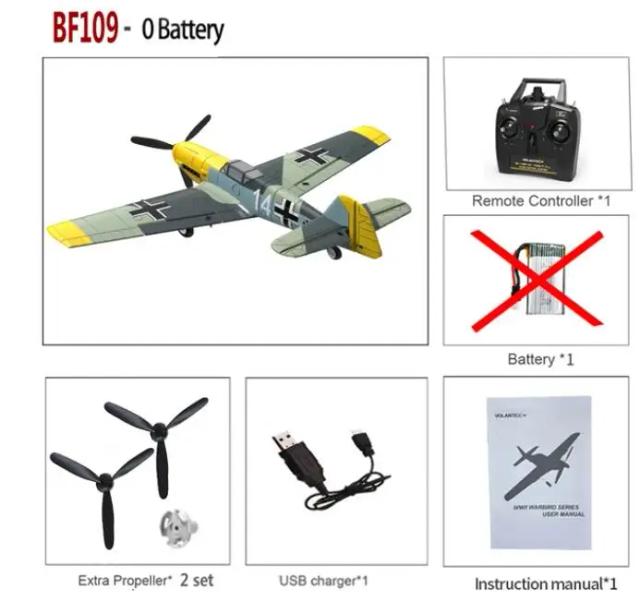 Volantex RC 761-11 Bf109 Fighter 400mm Wingspan 2.4G RTF Avião de Controle Remoto com X Piloto