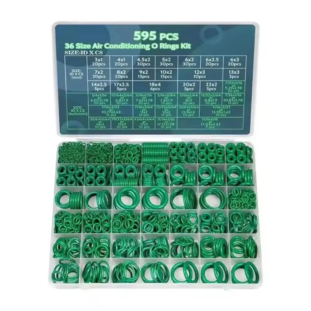 Kit de anel o de ar condicionado, 595 peças, conjunto de sortimento de anéis de borracha de vedação de 36 tamanhos para compressor automotivo, reparo de encanamento a/c - Image 1