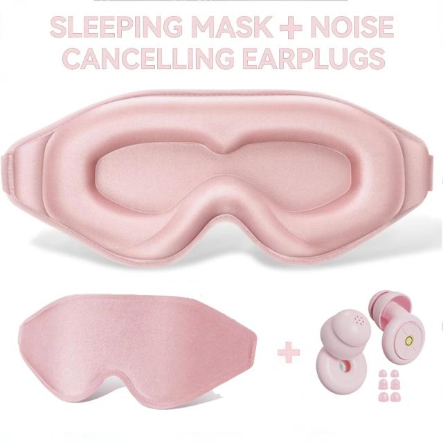 Máscara de Olhos 3D e Protetores Auriculares para Dormir - Bloqueio Total de Luz e Cancelamento de Ruído