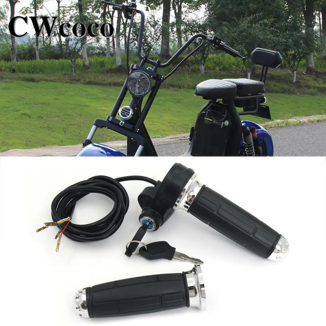 Aperto Universal do punho do acelerador com chave Lockfor Motocicleta Scooter, bicicleta elétrica, Harley Citycoco Scooter, 22mm, 60V