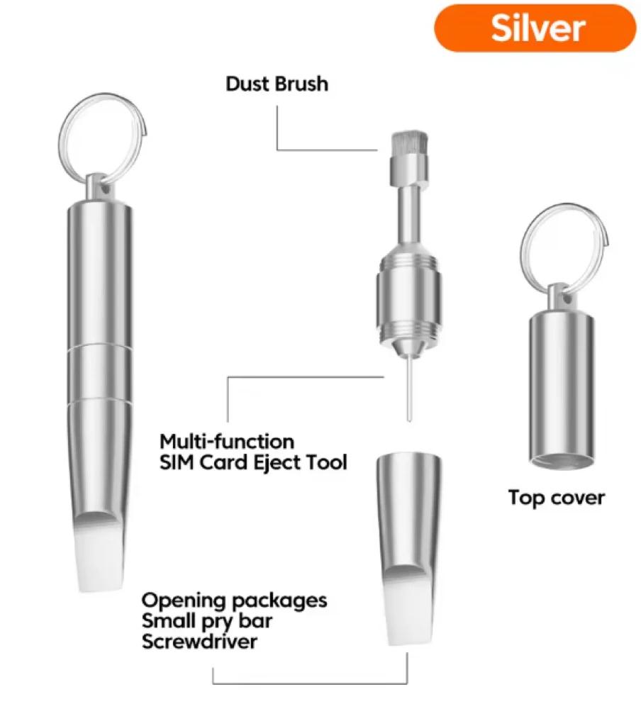 Kit 3 em 1: Chaveiro, Ferramenta para Remover Cartão SIM, Escova de Limpeza para Celular e Abridor de Embalagens para Todos os Smartphones - Image 1