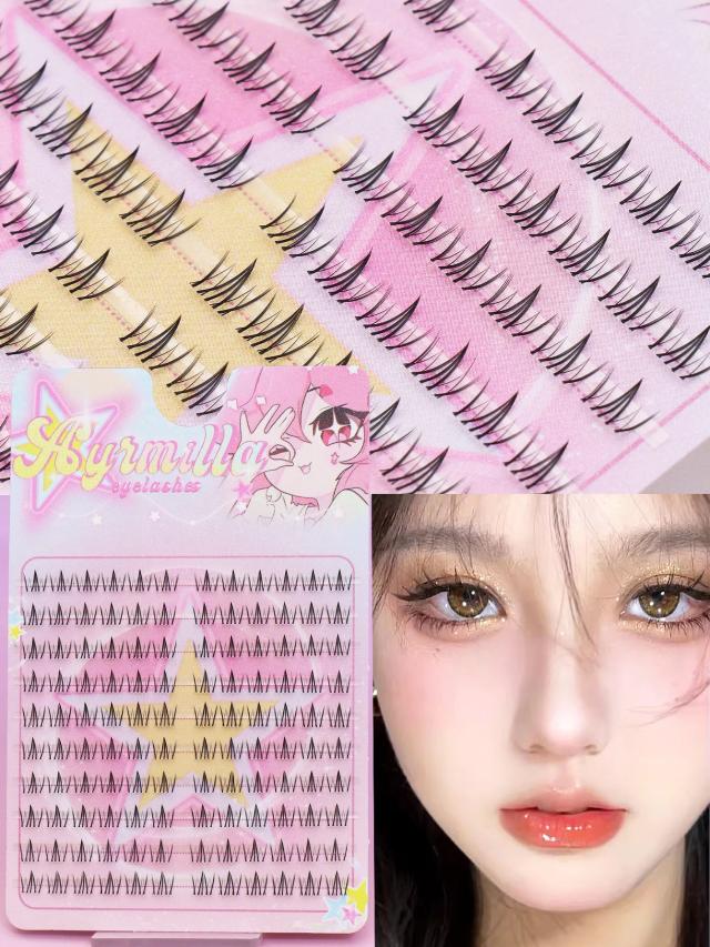 Ayr Extensão de Cílios Individuais C Curl Estilo Marrom Alados Naturais Segmentados 80PCS