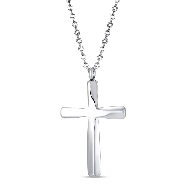 Colar Cruz Torcida Minimalista Aço Inoxidável Joia Memorial 33x56mm