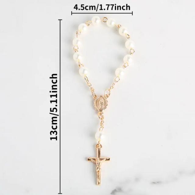 Mini Rosários Memórias para Batismo e Comunhão Católica - Cruz e Pulseira com Grânulos - 10-100 Peças