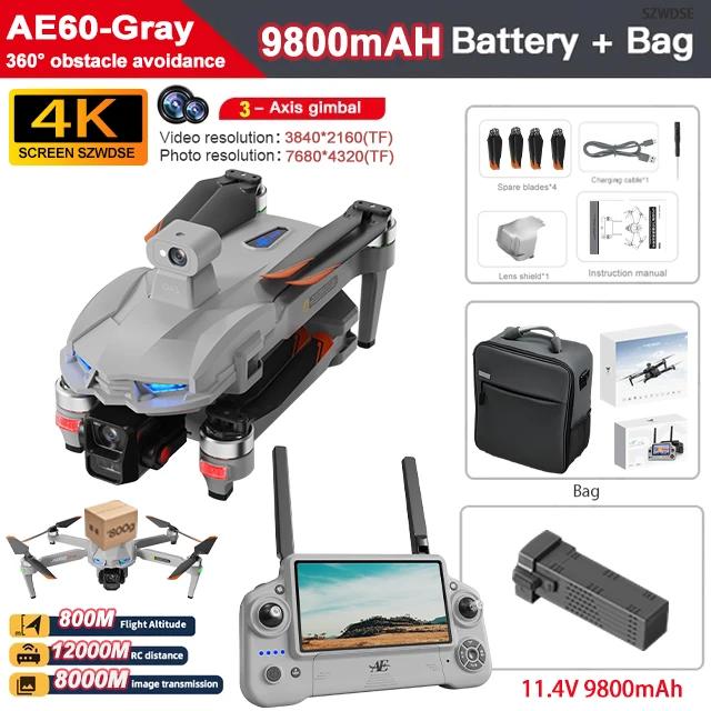 Drone AE60 Profissional 8K HD Gimbal 3 Eixos GPS 9800mAh