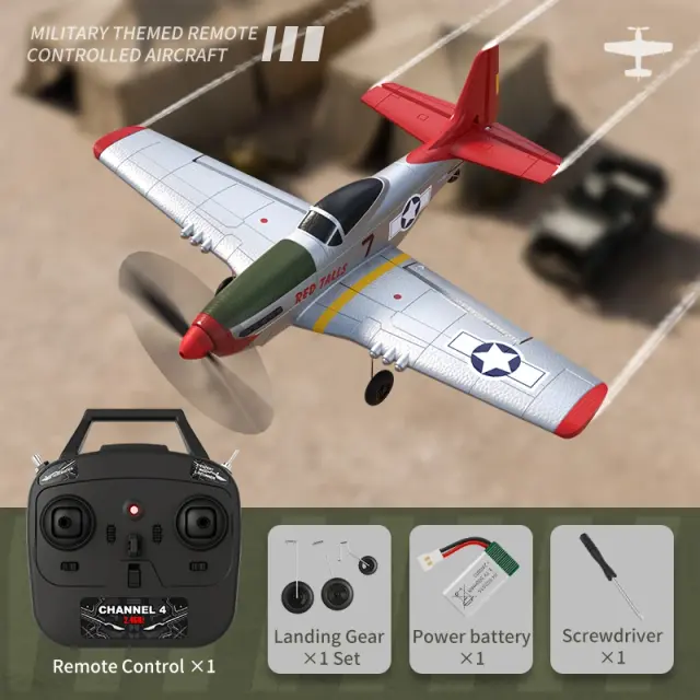 Avião RC P51 Mustang EPP Espuma 4CH 6 Eixos 410mm Envergadura RTF